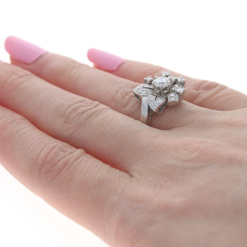 0.56ct Round Brilliant Diamond Retro Bow Cluster Ring — GIA Certified, 14k White Gold