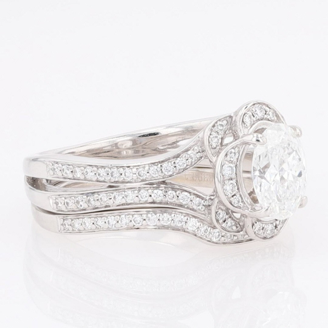 0.70ct Oval Brilliant Diamond Halo Engagement Ring — GIA Certified, 14k White Gold