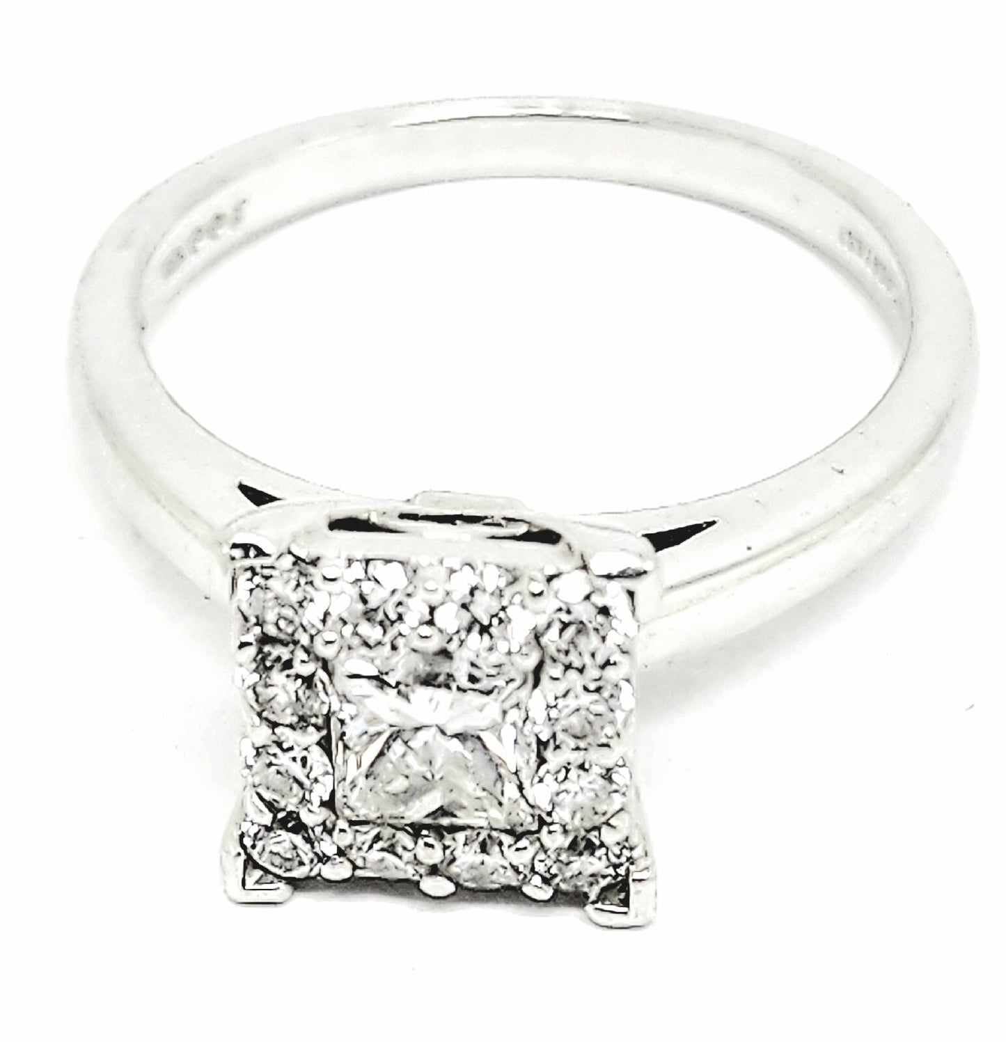 0.50ct Square Modified Brilliant Diamond Halo Ring — GIA Certified, 14k White Gold