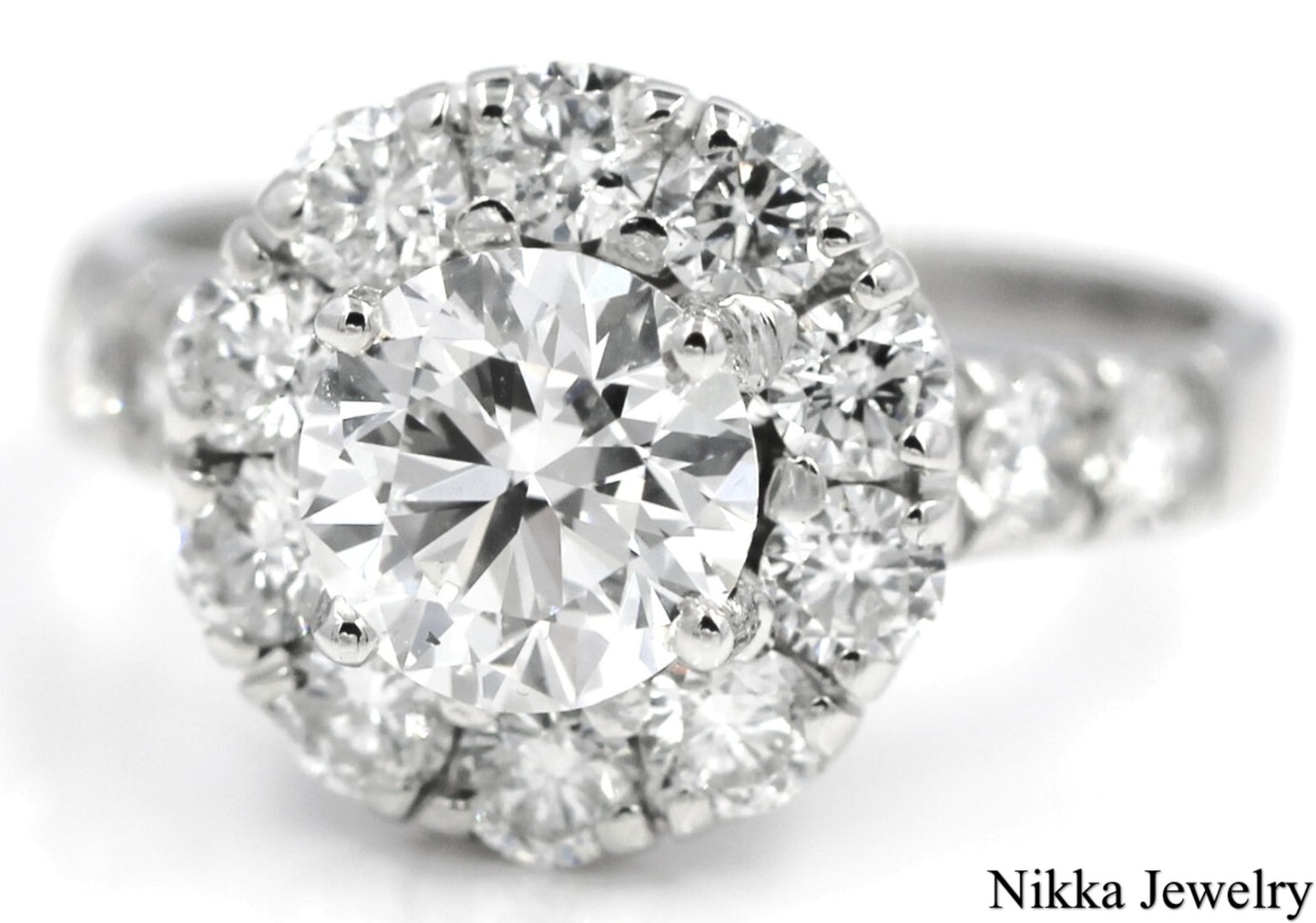 1.00ct Round Brilliant Diamond Halo Engagement Ring — GIA Certified, 18k White Gold