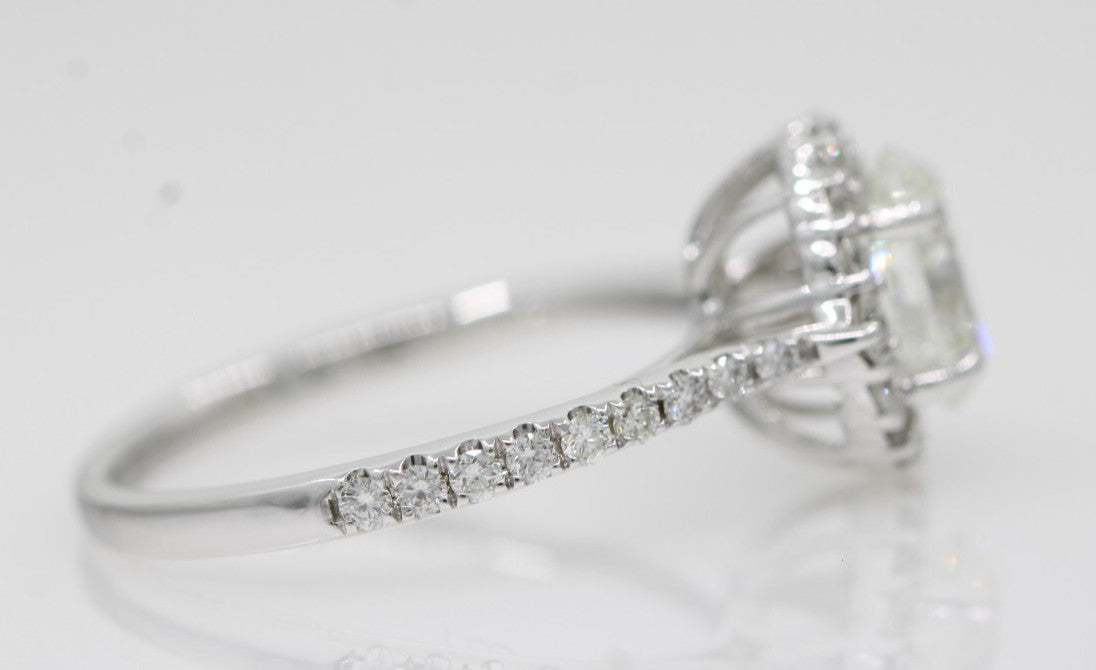 0.90ct Oval Brilliant Halo Engagement Ring — GIA Certified, 14k White Gold
