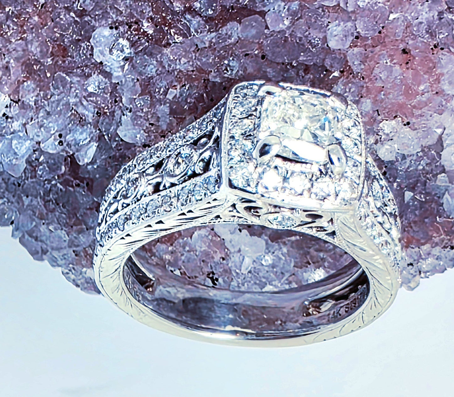 0.70ct Cushion Brilliant Diamond Halo Engagement Ring — GIA Certified, 14k White Gold