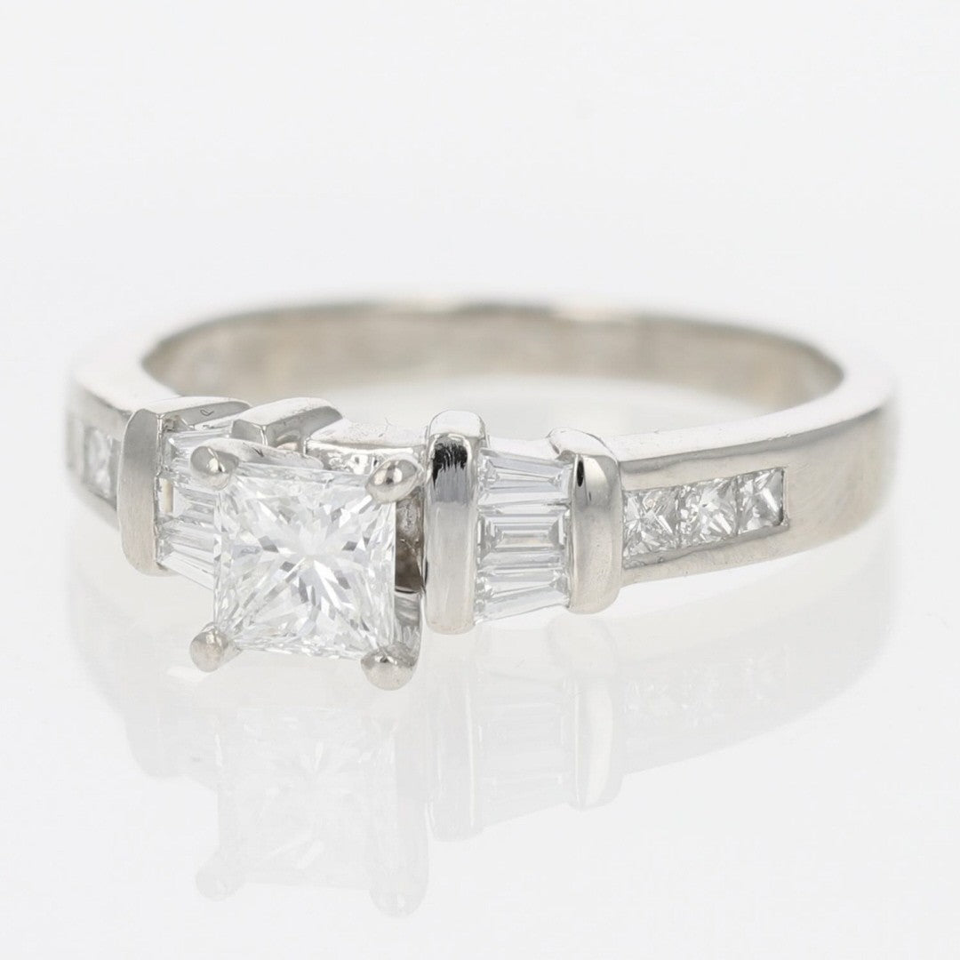 0.46ct Square Modified Brilliant Diamond Solitaire with Accents Ring — GIA Certified, Platinum