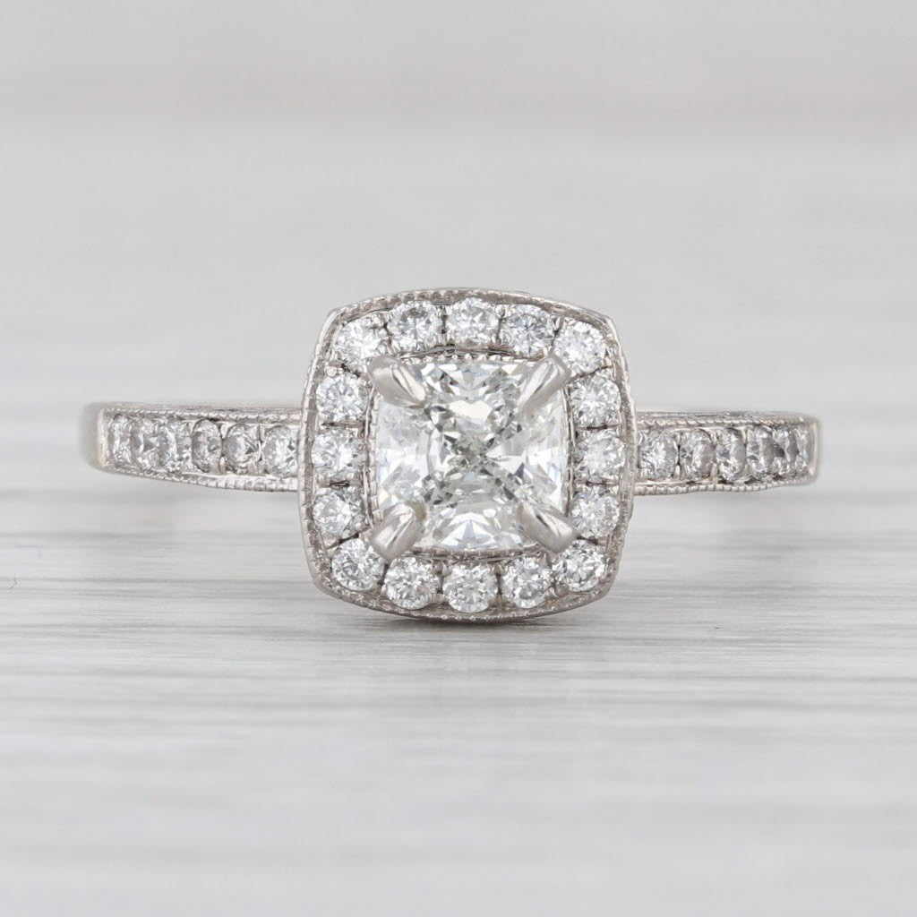 0.82ct Cushion Diamond Halo Engagement Ring — GIA Certified, 14k White Gold