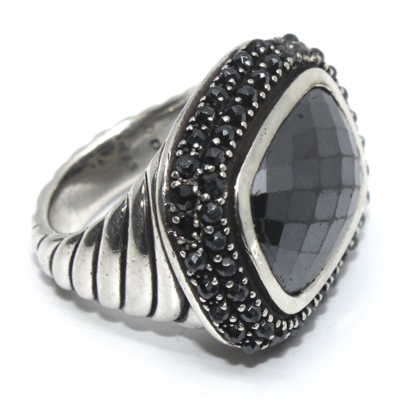 David Yurman Ostera Ring — Hematite & Black Diamond, Sterling Silver — Authentic Pre-Owned