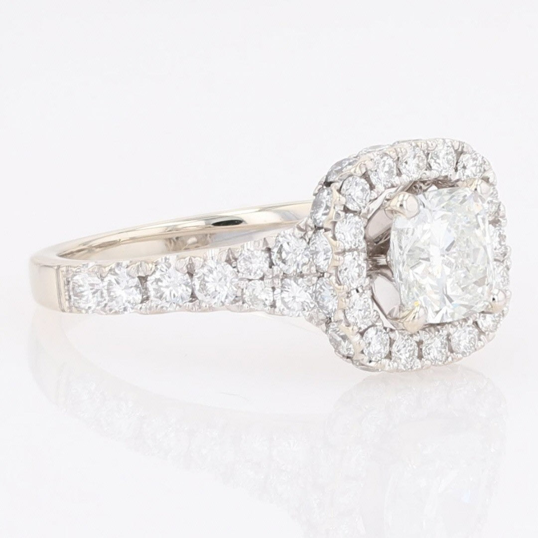 1.02ct Cushion Diamond Halo Engagement Ring — GIA Certified, 14k White Gold