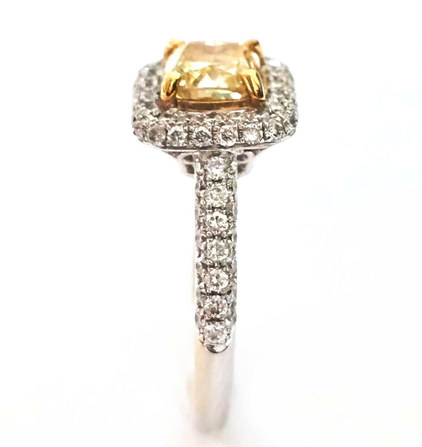 1.01ct Cushion Fancy Light Yellow Diamond Ring — GIA Certified, 18k White Gold
