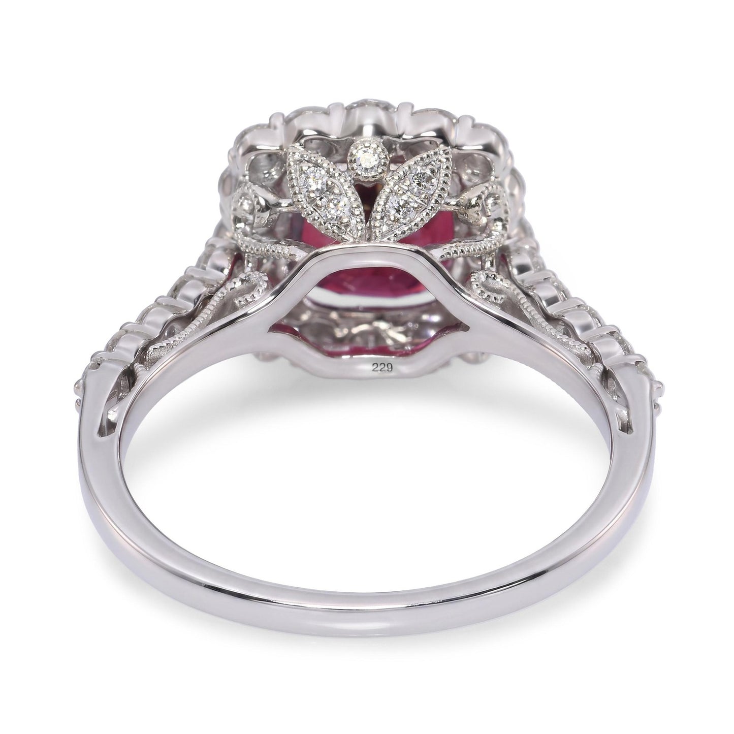 2.66ct Cushion Red Spinel Diamond Ring — GIA Certified, 18k White Gold