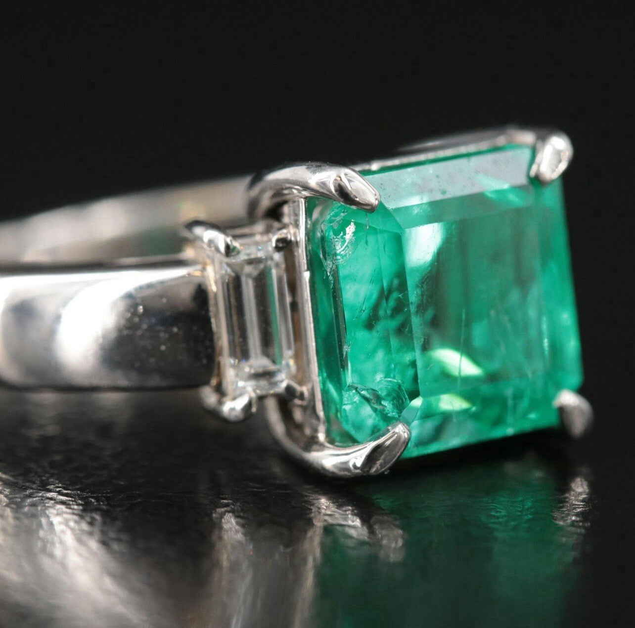 2.85ct Octagonal Emerald Diamond Engagement Ring — GIA Certified, Platinum