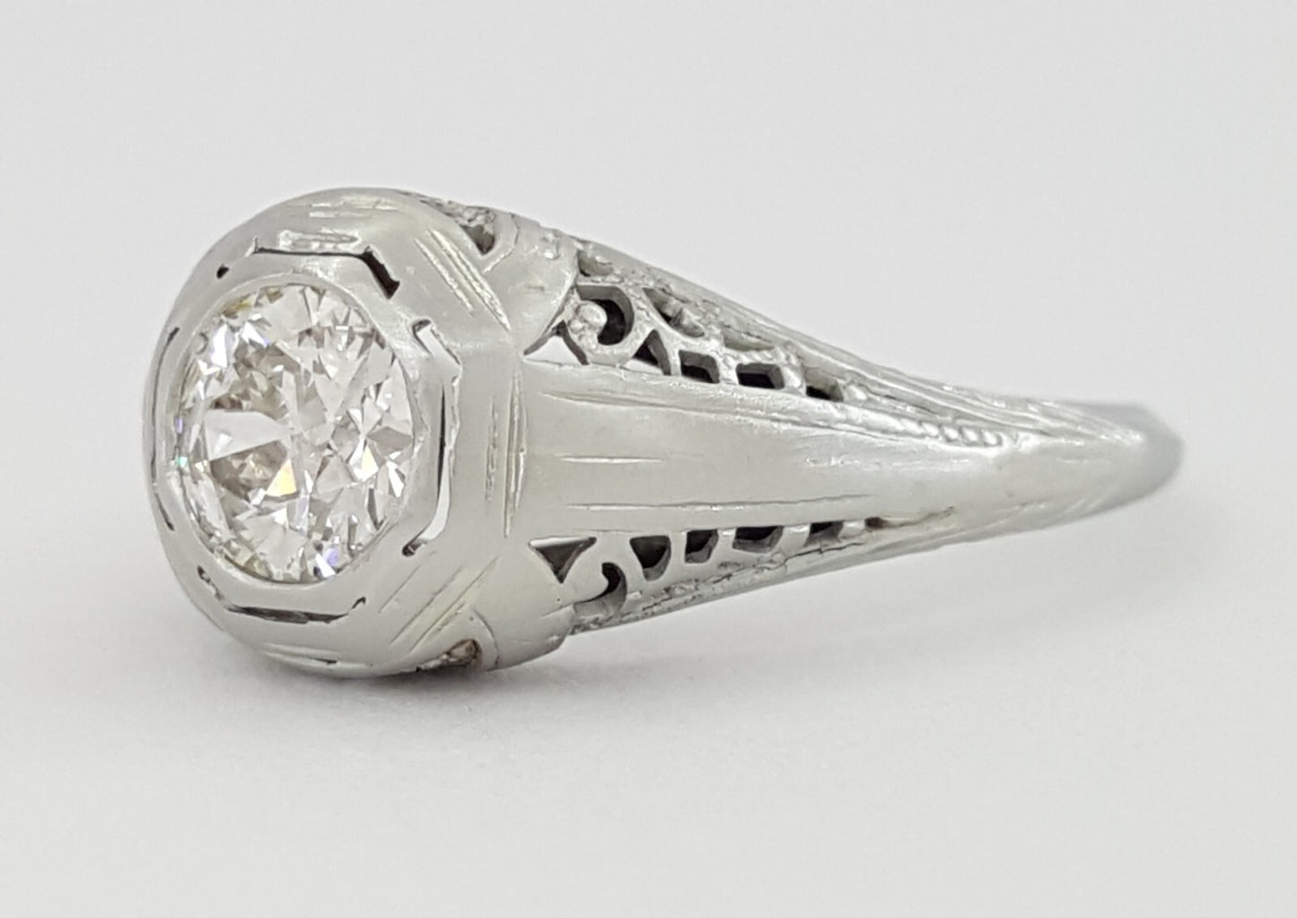 0.51ct Round Brilliant Diamond Art Deco Ring — GIA Certified, 18k White Gold