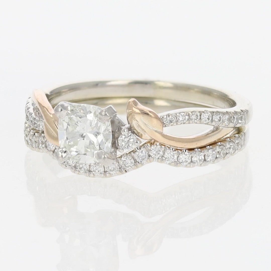 0.50ct Cushion Brilliant Diamond Solitaire with Accents Ring — GIA Certified, 14k Multi-Tone Gold