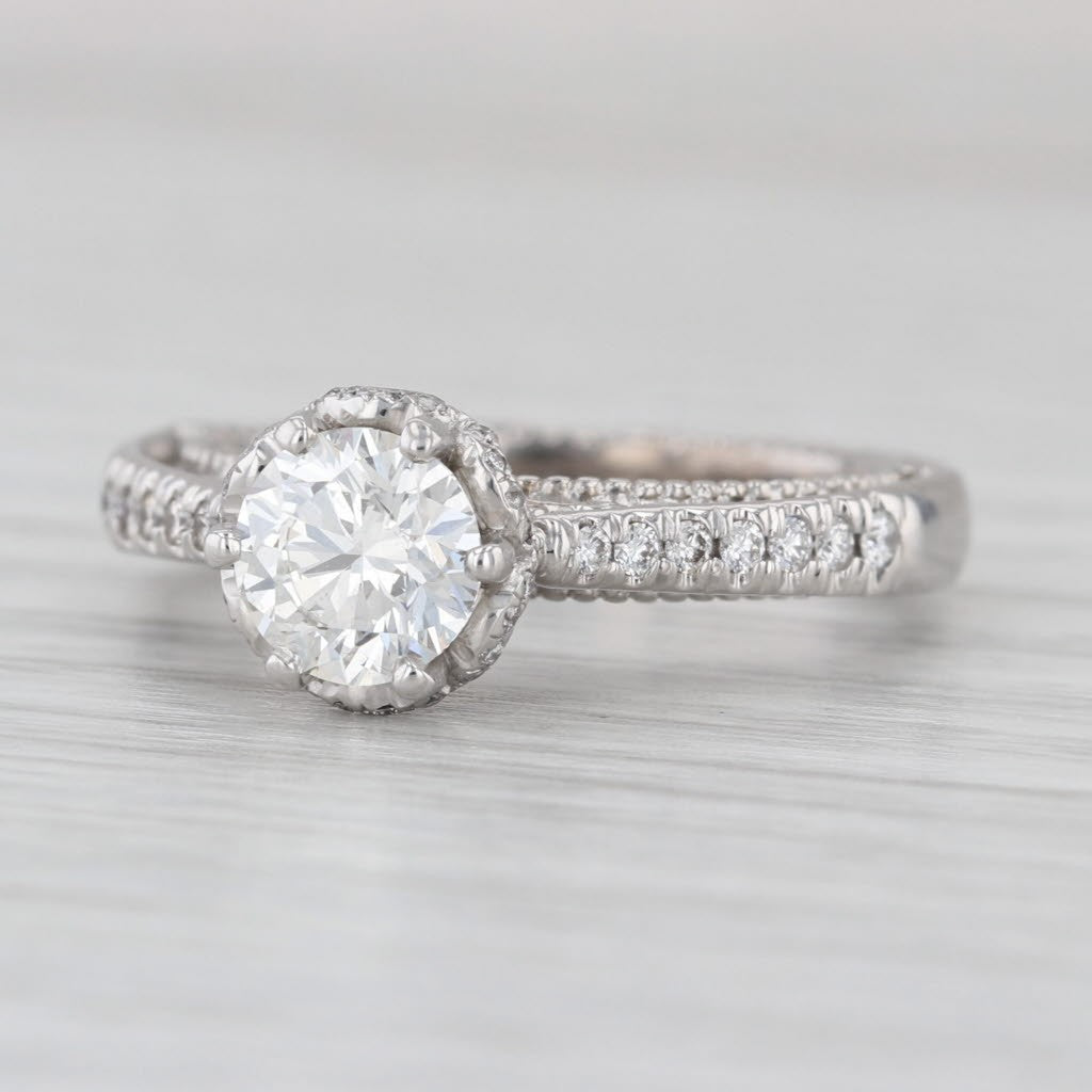 1.02ct Round Brilliant Diamond Halo Engagement Ring — GIA Certified, 18k White Gold