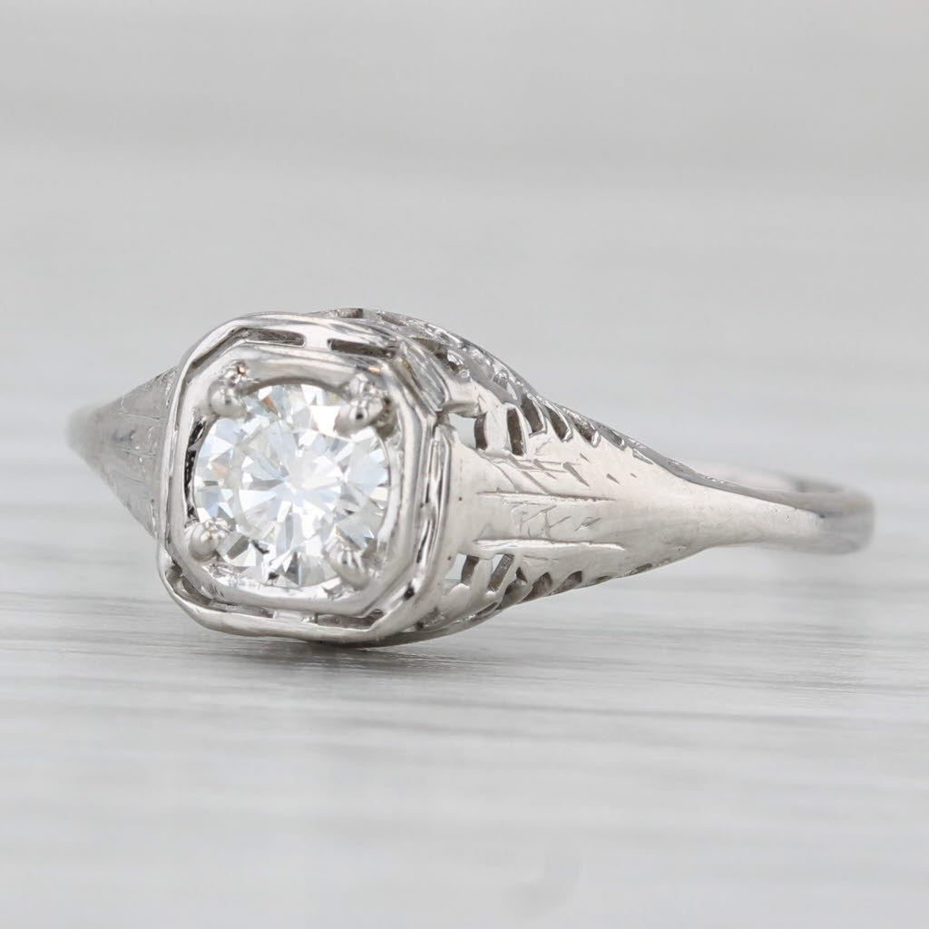 0.46ct Round Brilliant Art Deco Diamond Ring — GIA Certified, 14k White Gold