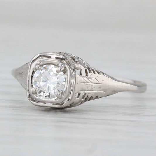0.46ct Round Brilliant Art Deco Diamond Ring — GIA Certified, 14k White Gold