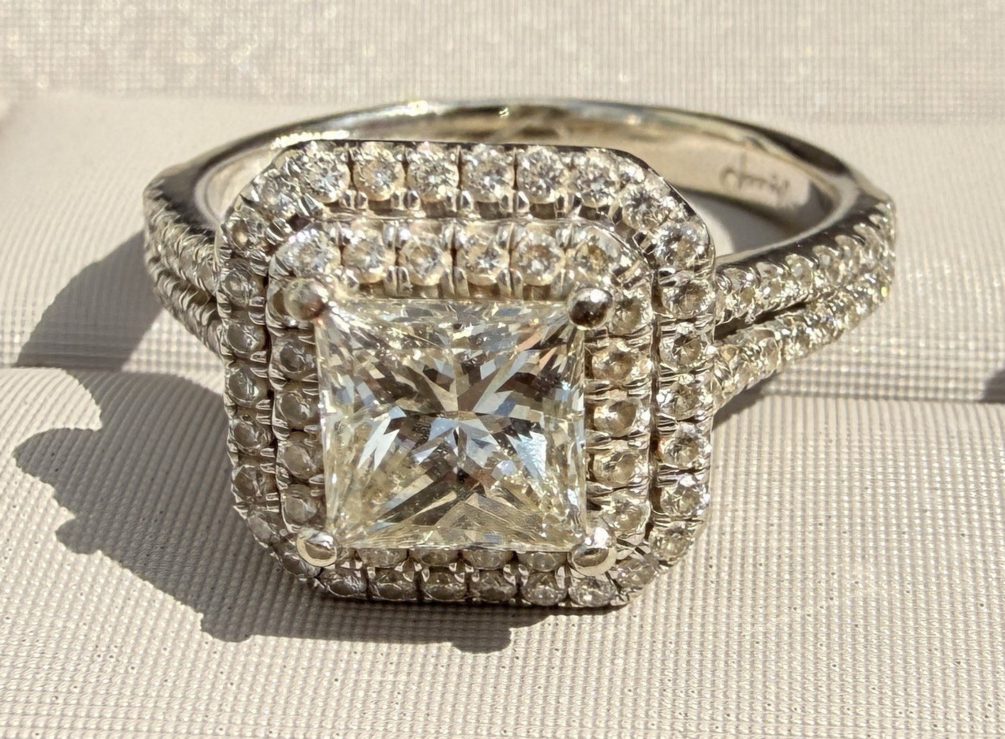 1.02ct Square Modified Brilliant Double Halo Engagement Ring — GIA Certified, 14k White Gold