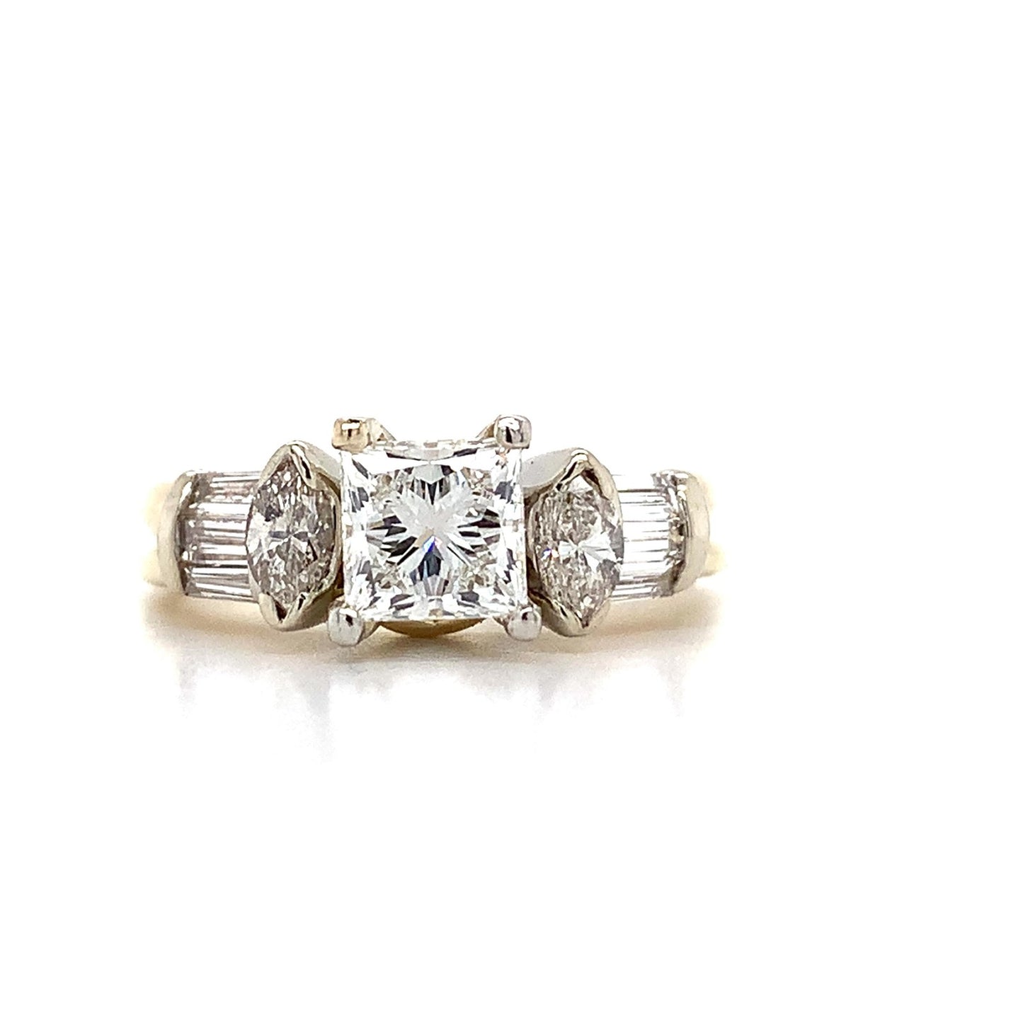 0.97ct Square Modified Brilliant Diamond Three-Stone Ring — GIA Certified, 14k Yellow Gold