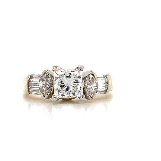 0.97ct Square Modified Brilliant Diamond Three-Stone Ring — GIA Certified, 14k Yellow Gold