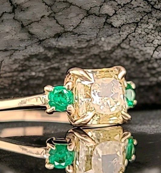 1.17ct Fancy Brownish Greenish Yellow Diamond Vintage Engagement Ring — GIA Certified, 14k Yellow Gold