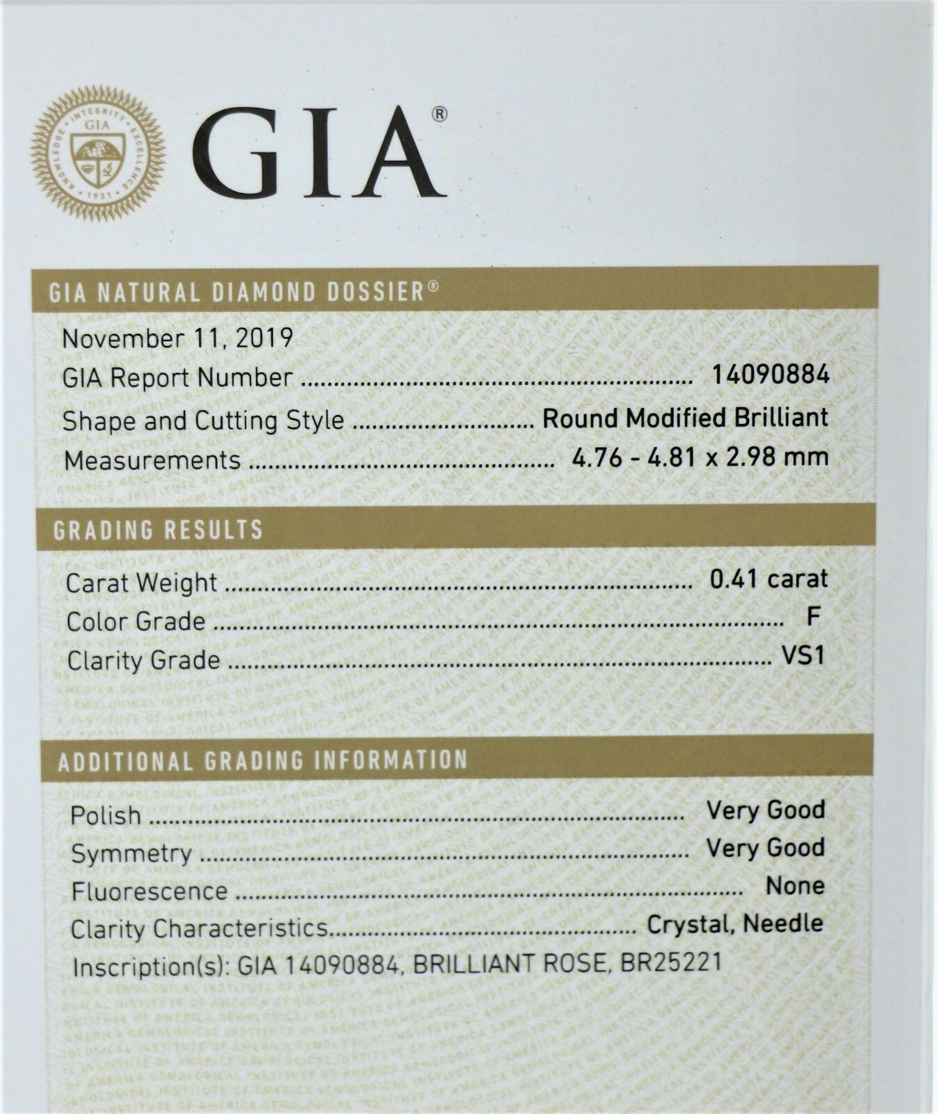 0.41ct Round Modified Brilliant Diamond Engagement Ring — GIA Certified, 18k White Gold