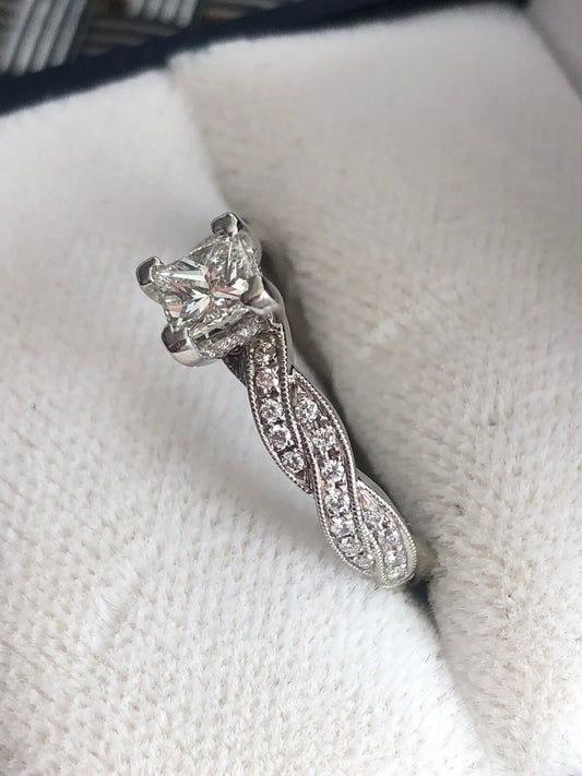 0.43ct Rectangular Modified Brilliant Diamond Engagement Ring — GIA Certified, 14k White Gold