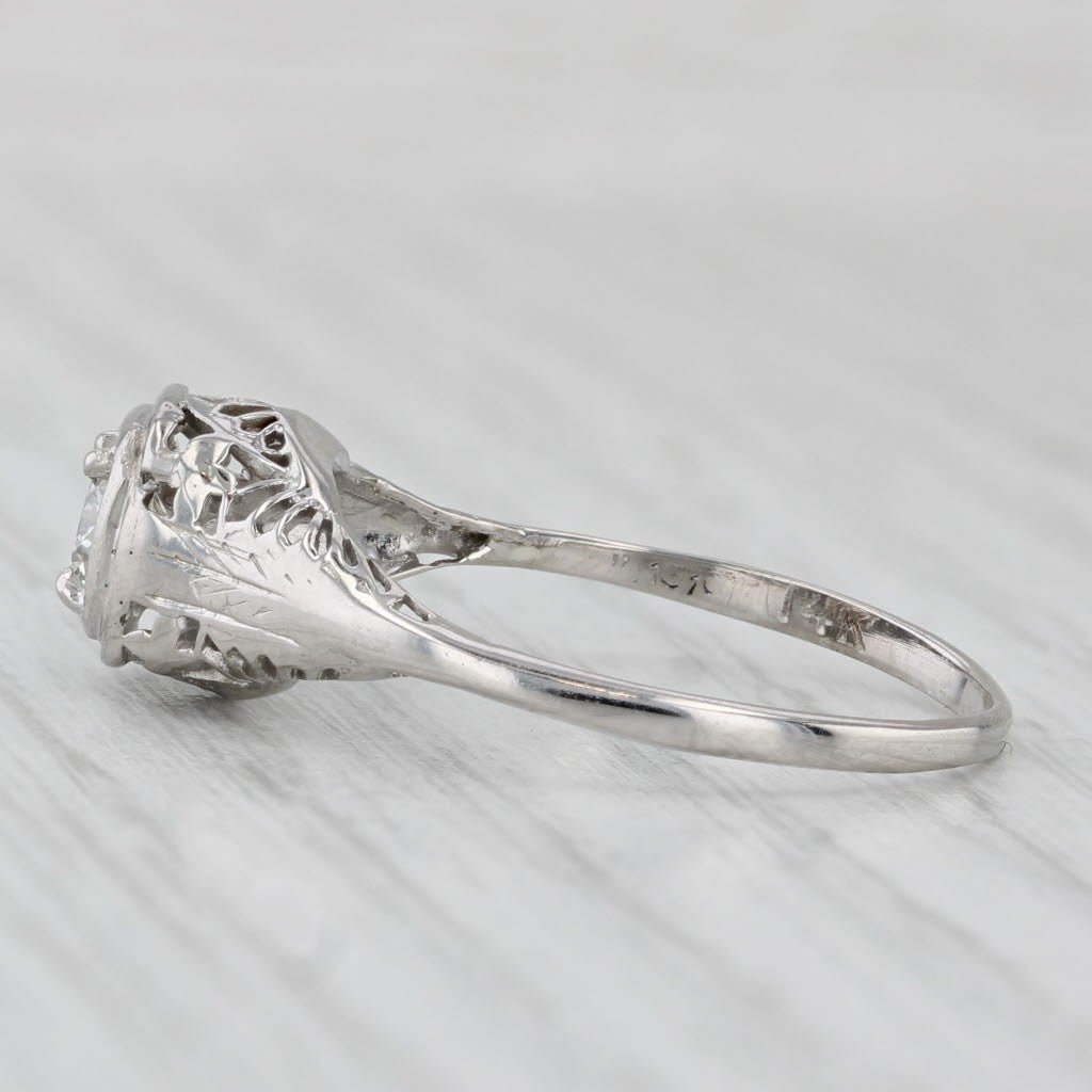 0.46ct Round Brilliant Art Deco Diamond Ring — GIA Certified, 14k White Gold