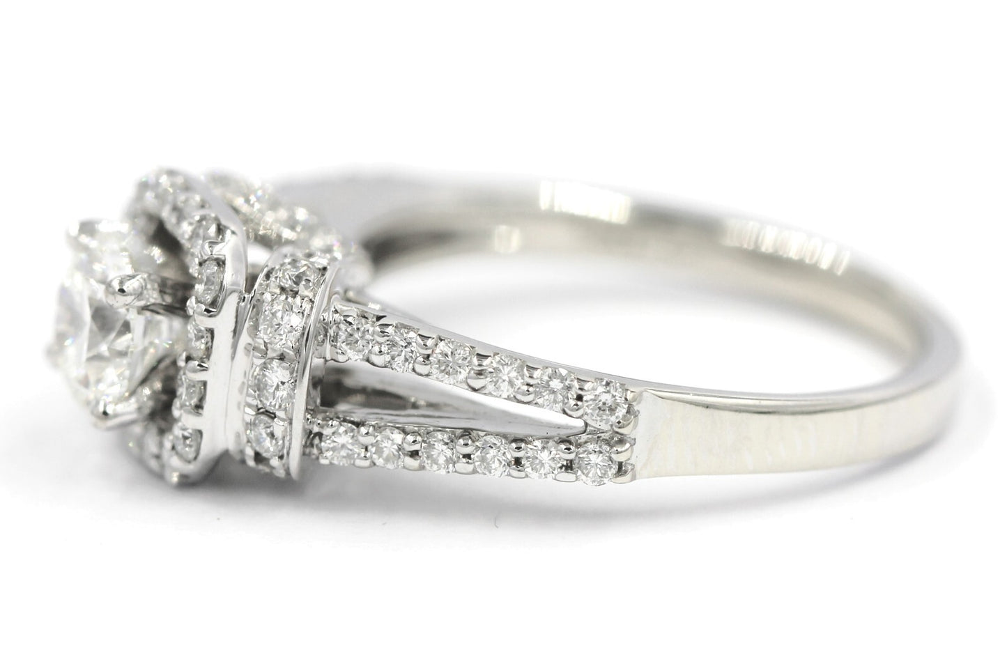 0.70ct Round Modified Brilliant Diamond Halo Engagement Ring — GIA Certified, 14k White Gold