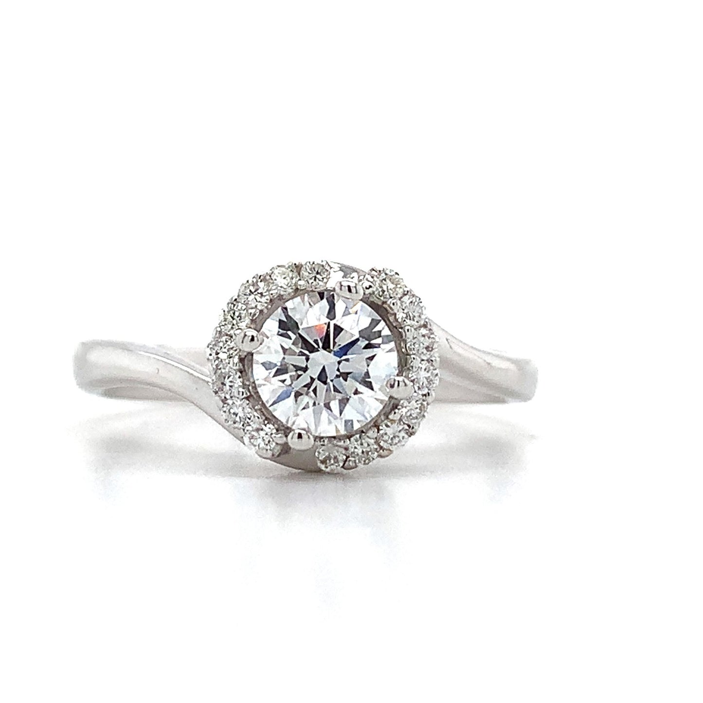 0.58ct Round Brilliant Diamond Halo Ring — GIA Certified, 18k White Gold