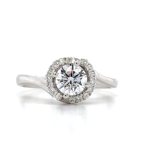 0.58ct Round Brilliant Diamond Halo Ring — GIA Certified, 18k White Gold