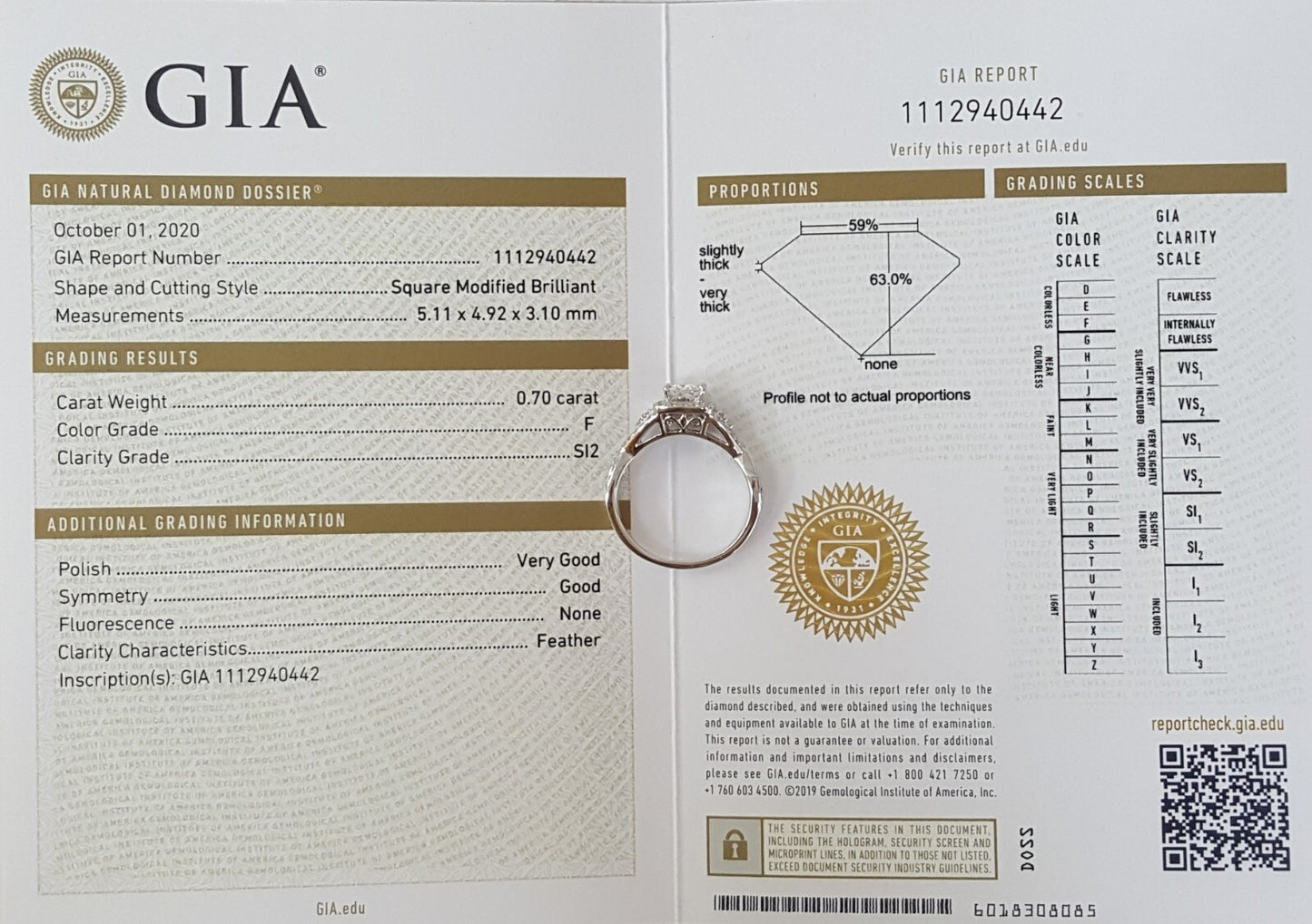 0.70ct Square Modified Brilliant Diamond Crossover Halo Ring — GIA Certified, 14k White Gold