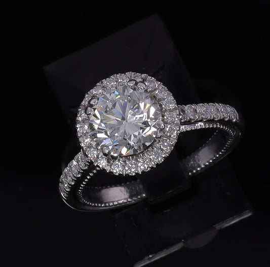 1.58ct Round Brilliant Diamond Halo Engagement Ring — GIA Certified, Platinum