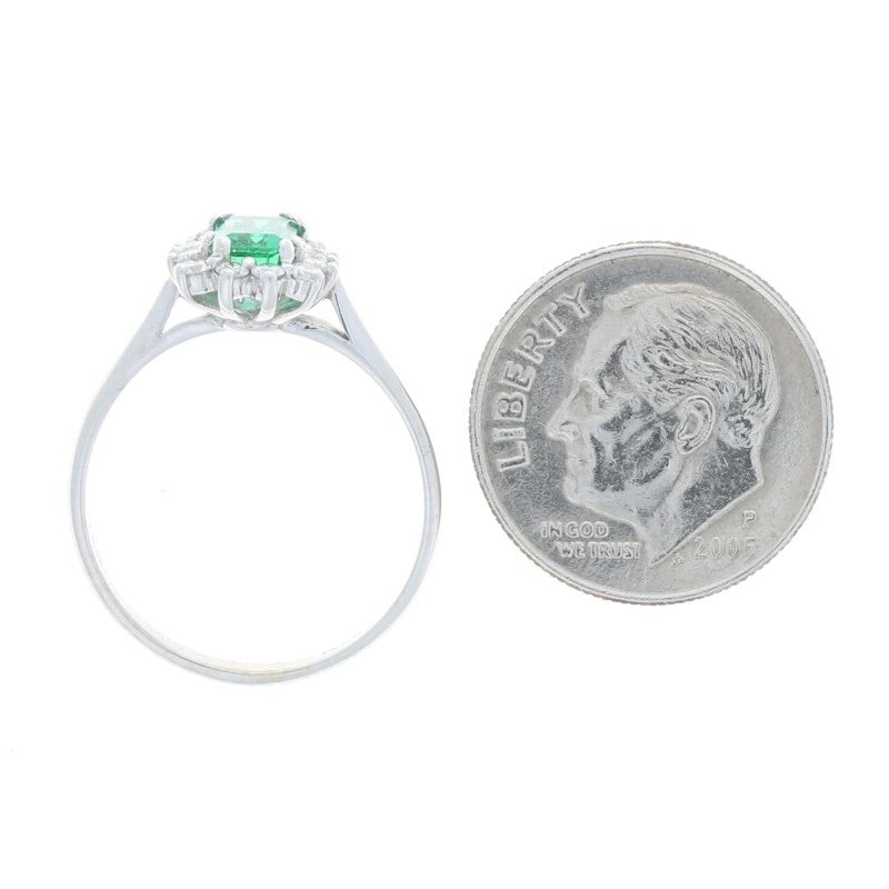 0.63ct Octagonal Green Emerald Halo Ring — GIA Certified, 18k White Gold