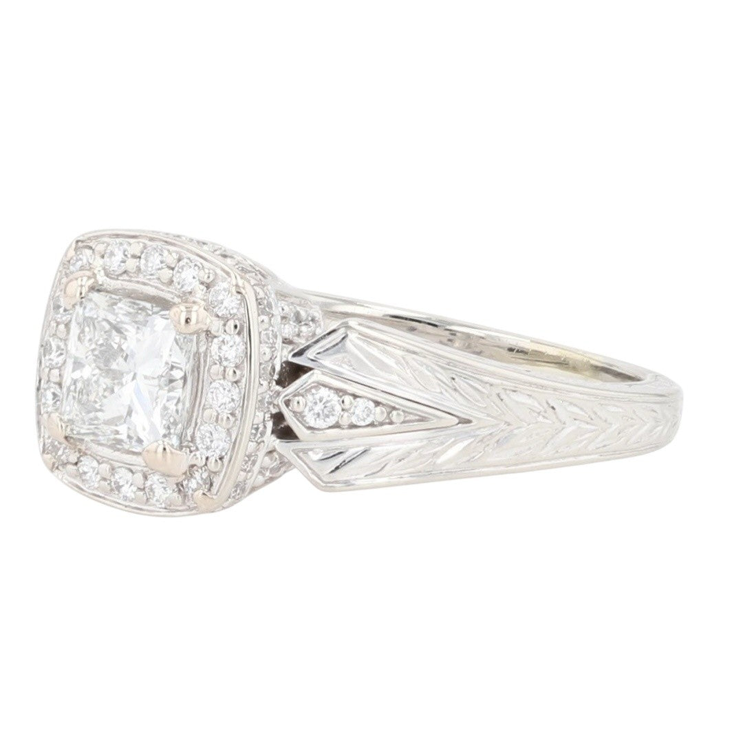 0.91ct Square Modified Brilliant Diamond Halo Engagement Ring — GIA Certified, 14k White Gold