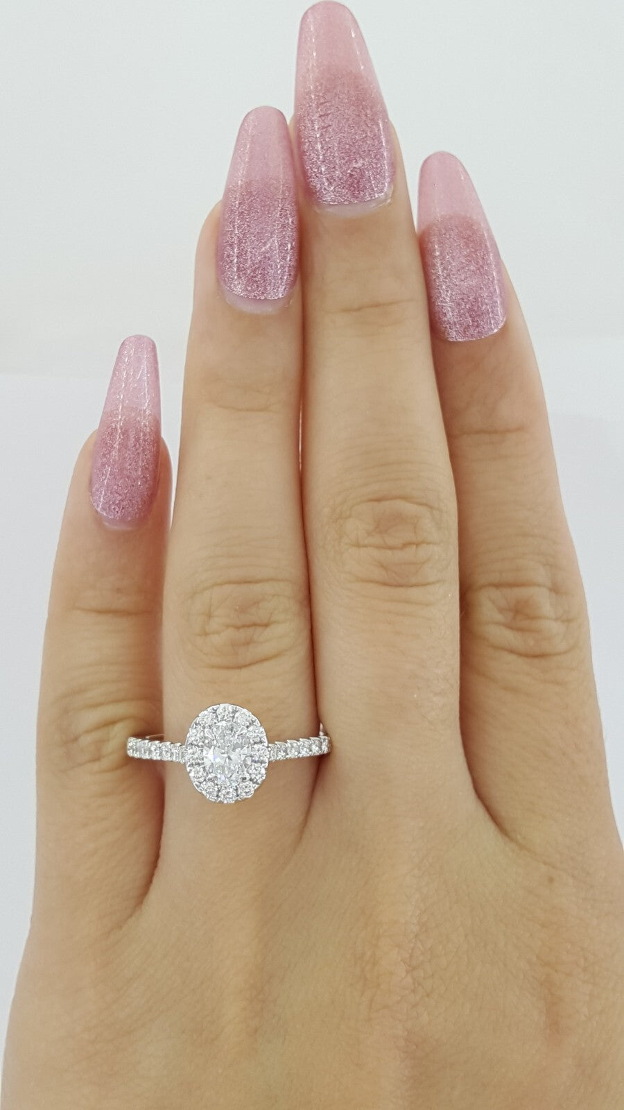 0.53ct Oval Brilliant Diamond Halo Engagement Ring — GIA Certified, 14k White Gold