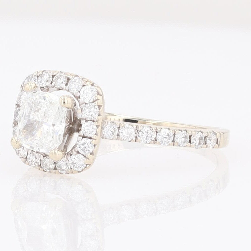 0.70ct Cushion Diamond Halo Engagement Ring — GIA Certified, 14k White Gold