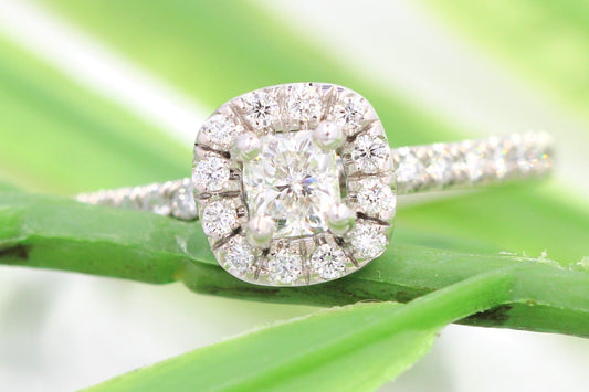 0.39ct Radiant Diamond Halo Engagement Ring — GIA Certified, 14k White Gold