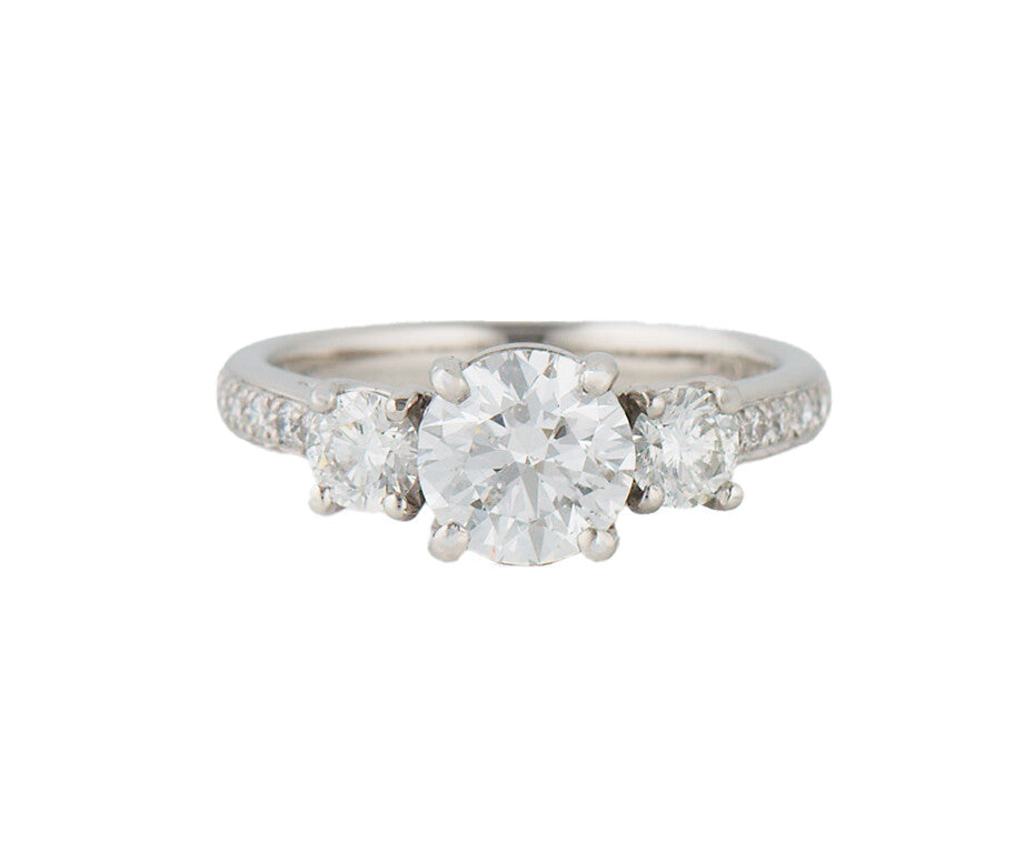 1.04ct Round Brilliant Diamond Three Stone Engagement Ring — GIA Certified, Platinum