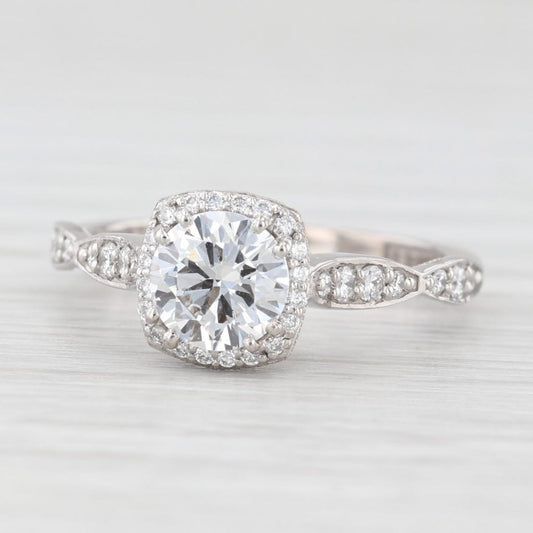 0.91ct Round Brilliant Diamond Halo Engagement Ring — GIA Certified, 18k White Gold