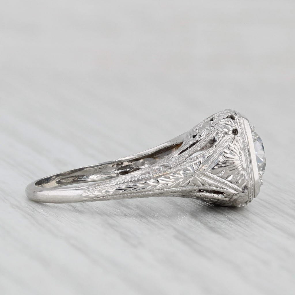 1.08ct Old European Brilliant Diamond Art Deco Ring — GIA Certified, 18k White Gold