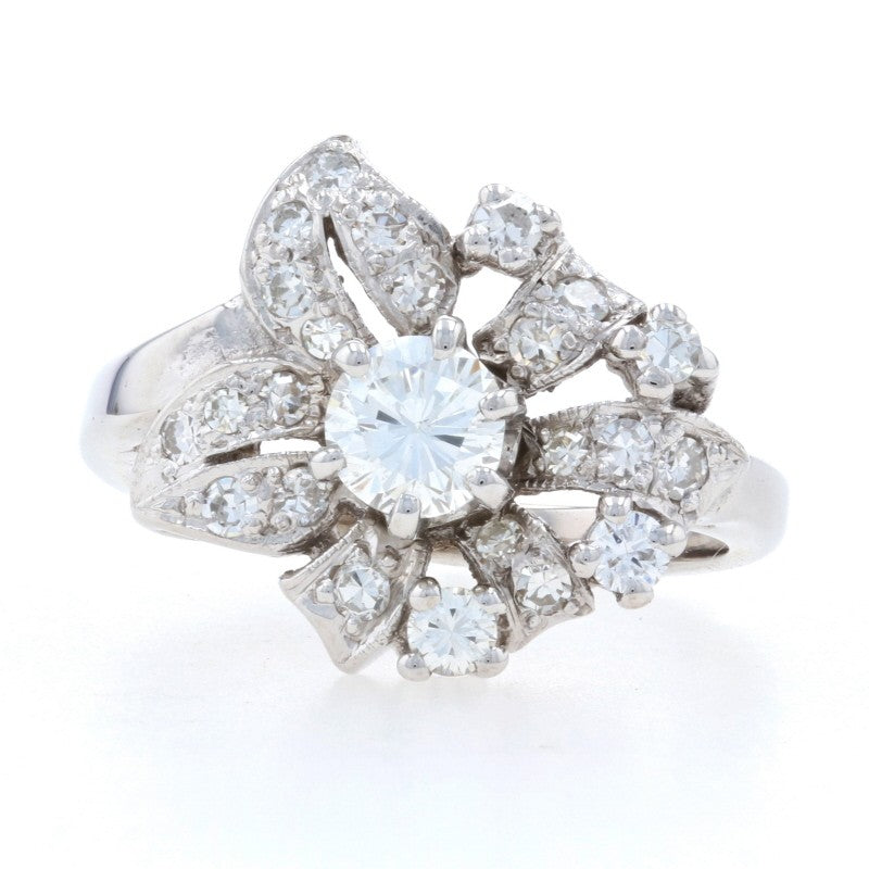 0.56ct Round Brilliant Diamond Retro Bow Cluster Ring — GIA Certified, 14k White Gold