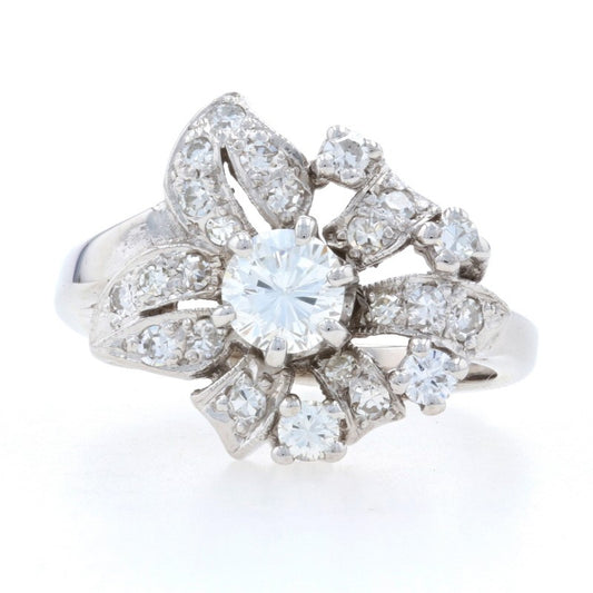 0.56ct Round Brilliant Diamond Retro Bow Cluster Ring — GIA Certified, 14k White Gold