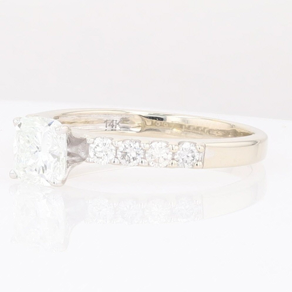 1.01ct Cushion Diamond Solitaire with Accents Engagement Ring — GIA Certified, 14k White Gold