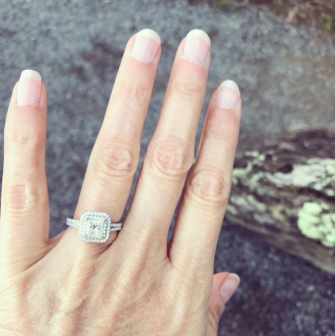 1.02ct Square Modified Brilliant Double Halo Engagement Ring — GIA Certified, 14k White Gold