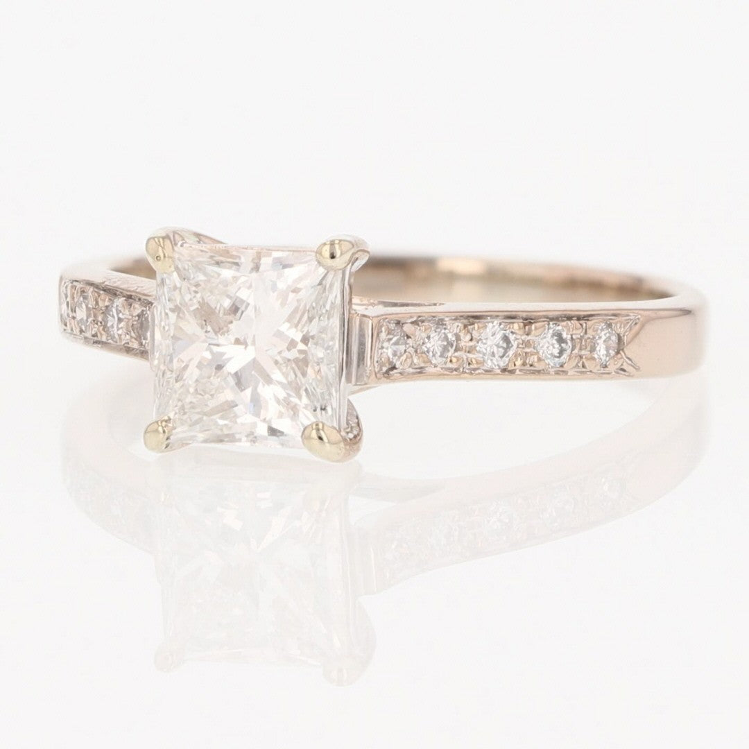 1.05ct Princess Diamond Solitaire with Accents Ring — GIA Certified, 18k White Gold