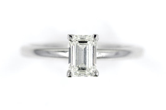 0.90ct Emerald Cut Diamond Engagement Ring — GIA Certified, 14k White Gold