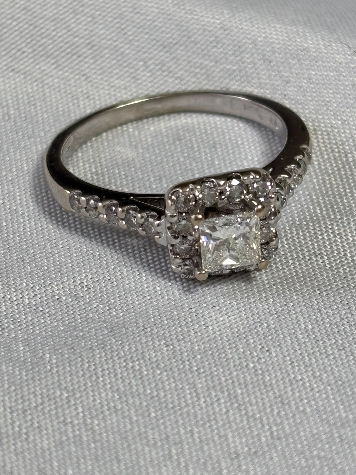 0.51ct Square Modified Brilliant Diamond Halo Engagement Ring — GIA Certified, 14k White Gold