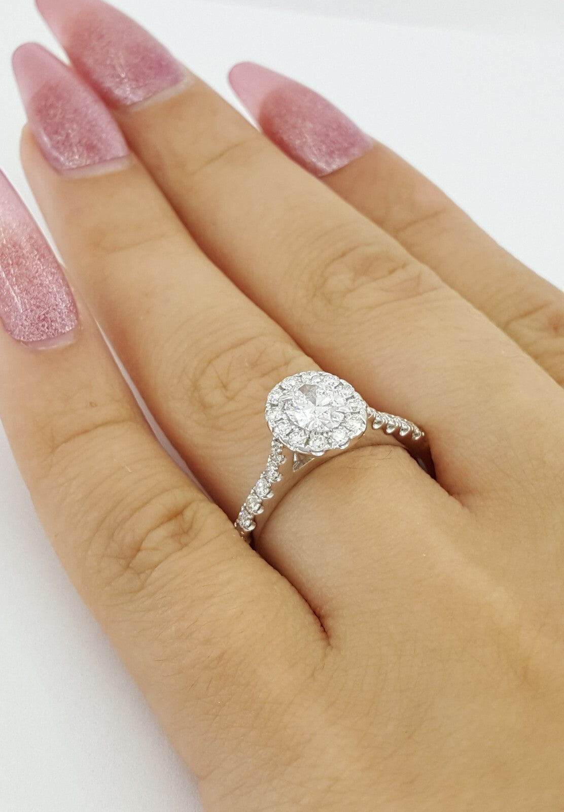 0.53ct Oval Brilliant Diamond Halo Engagement Ring — GIA Certified, 14k White Gold