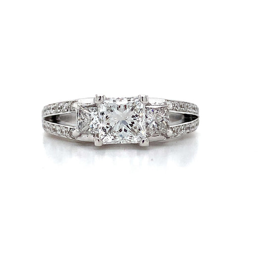 0.76ct Square Modified Brilliant Diamond Three-Stone Ring — GIA Certified, 14k White Gold