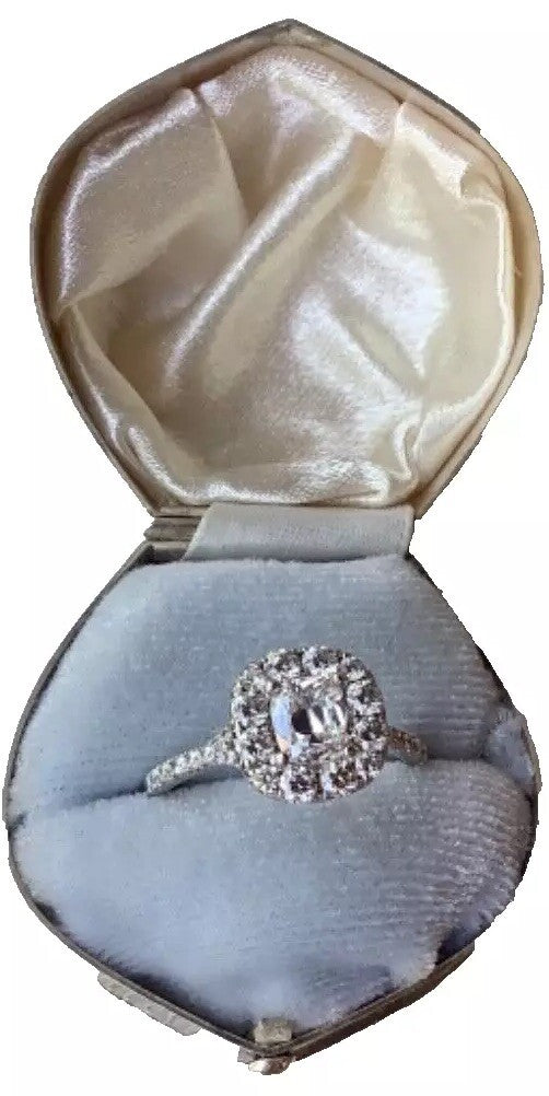 0.76ct Cushion Diamond Halo Engagement Ring — GIA Certified, 18k White Gold