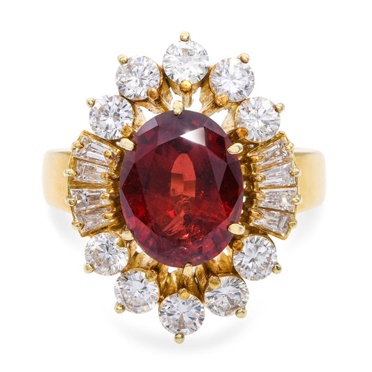 3.59ct Oval Red Spinel & Diamond Vintage Ring — GIA Certified, 14k Yellow Gold