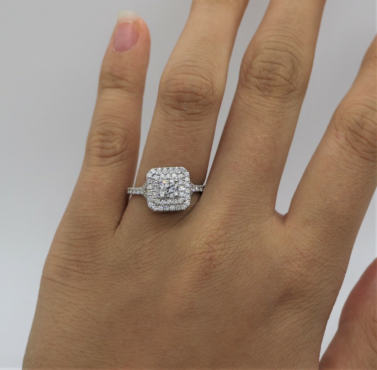 0.50ct Cut-Cornered Square Diamond Double Halo Engagement Ring — GIA Certified, Platinum